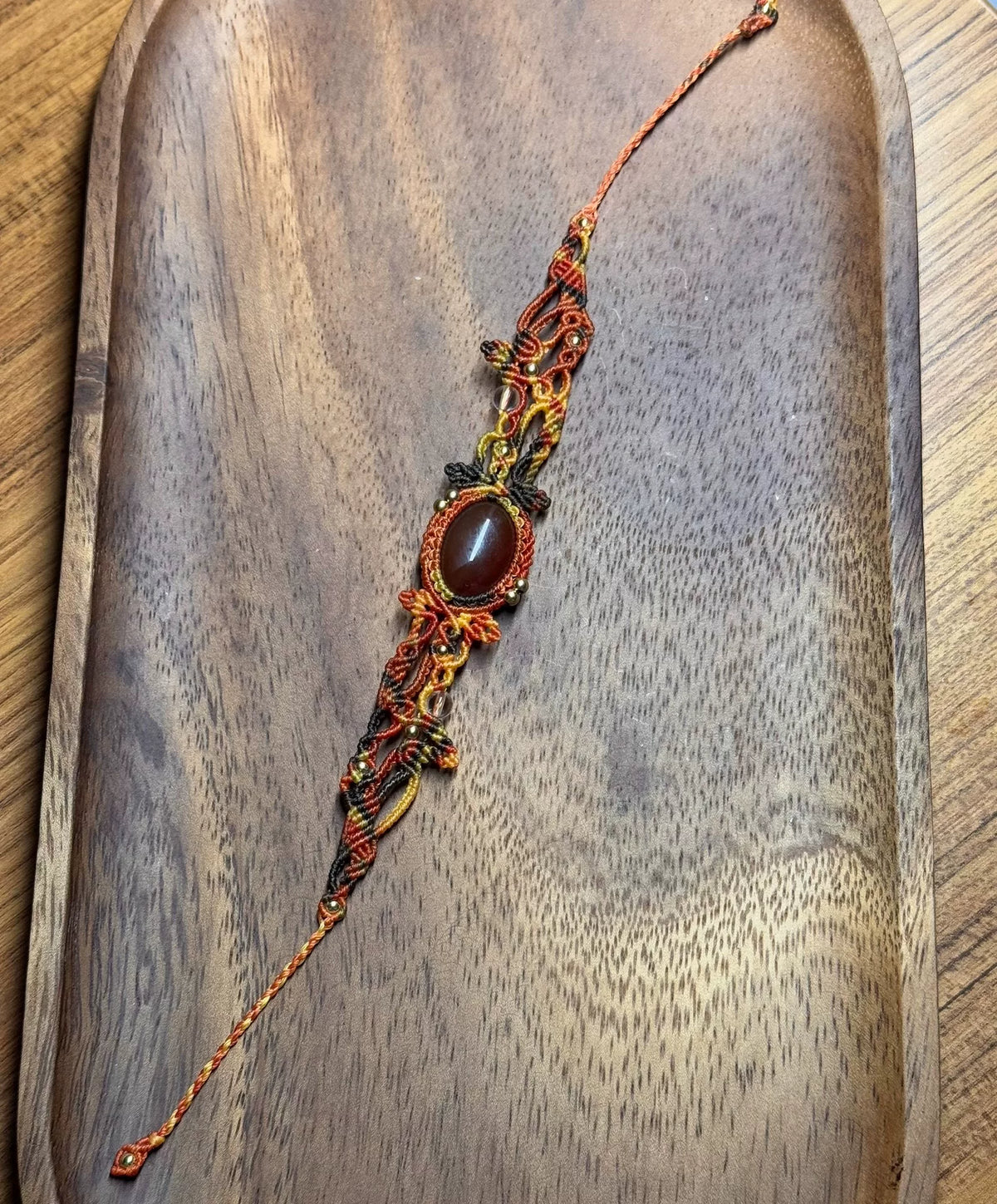Handmade Macrame Waxed Cord Bracelet with Twisted Agate