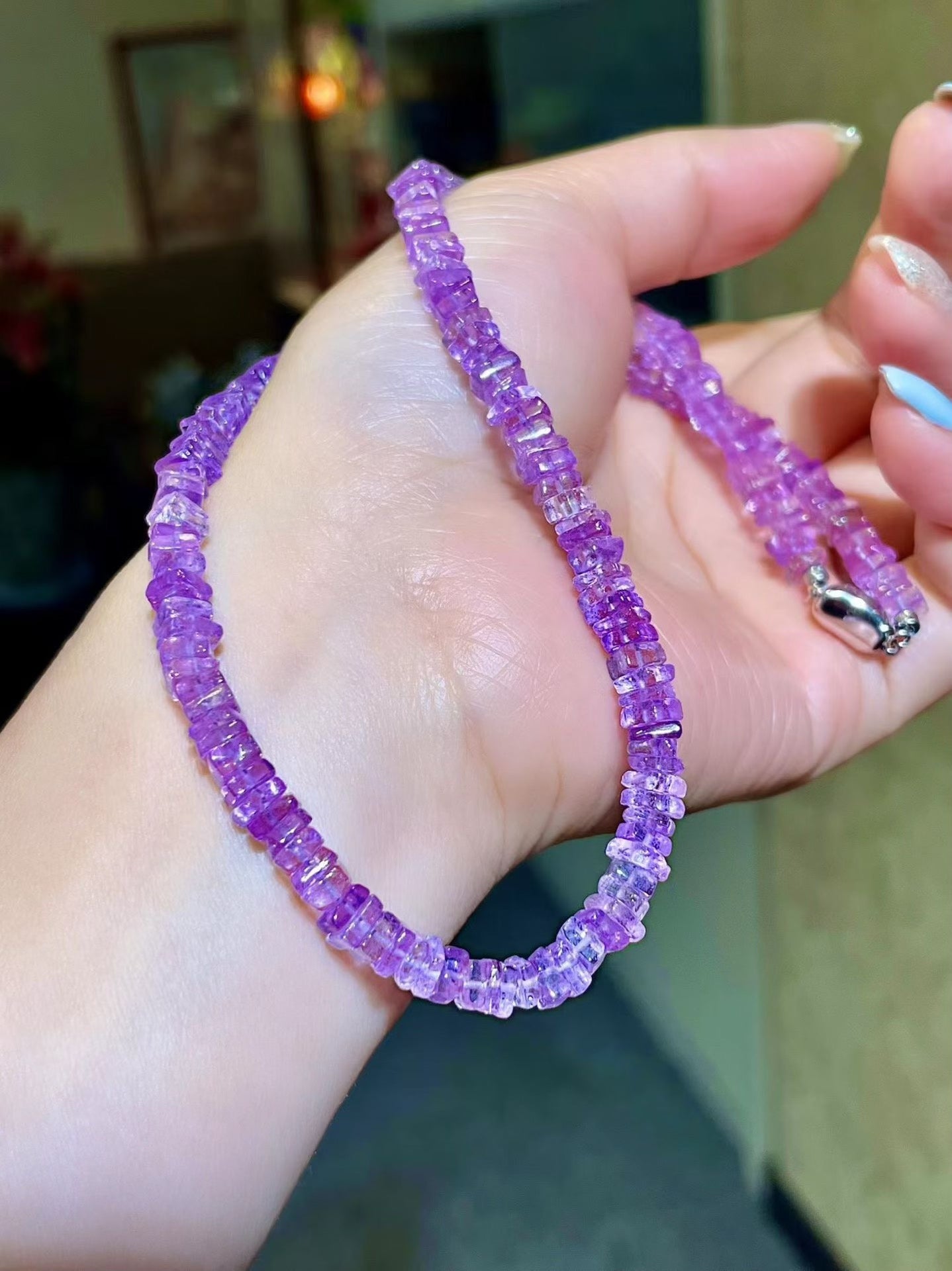Amethyst Baguette Bead Necklace, 43cm, 21.7g
