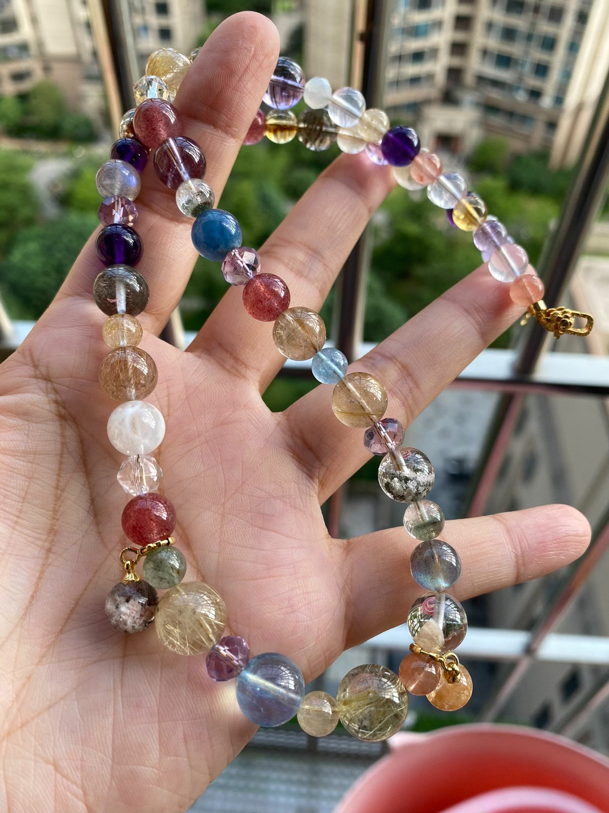 Multi-Gemstone Crystal Necklace with Rutilated Quartz