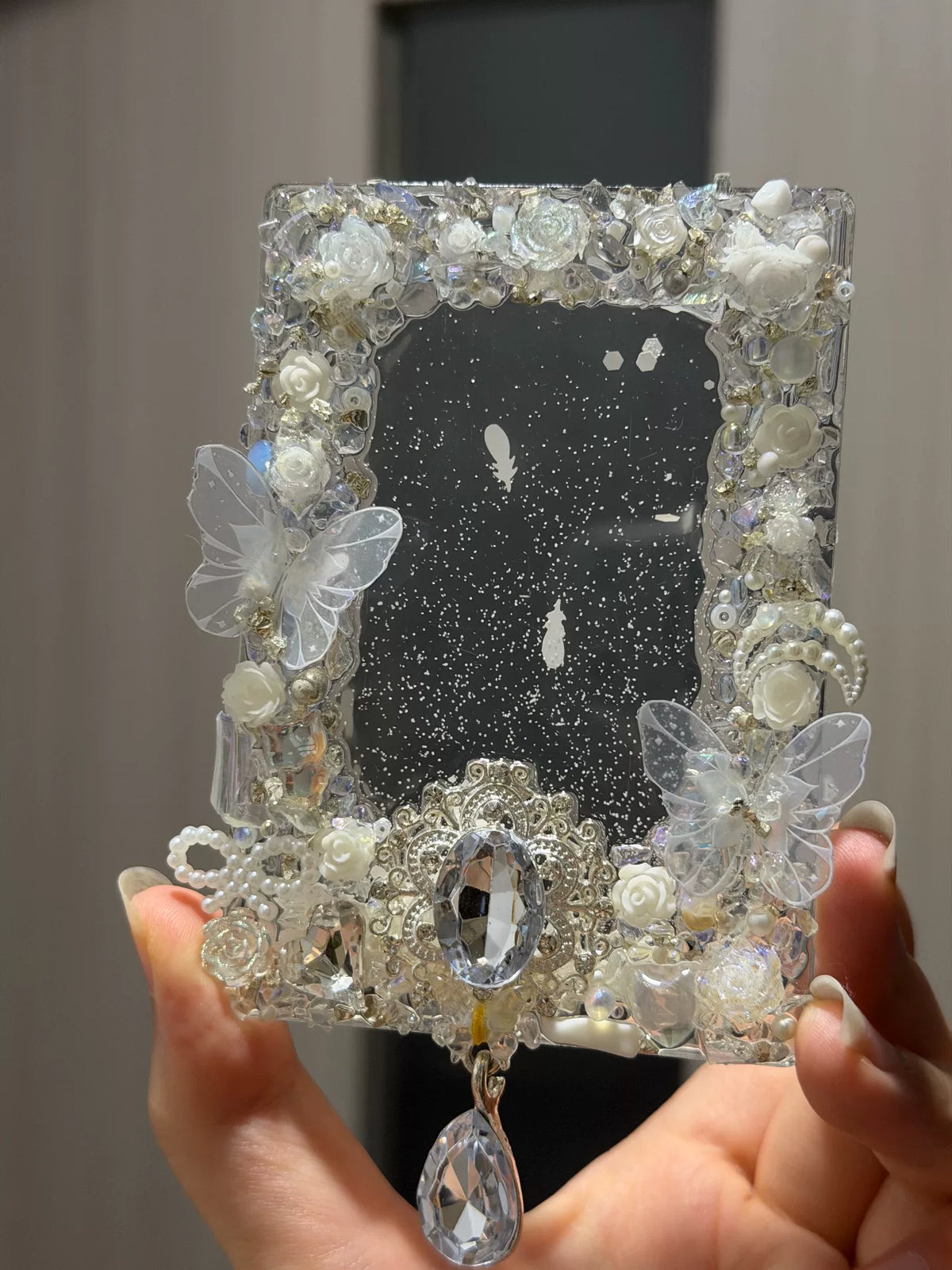 Clear Acrylic Card Holder with White Roses