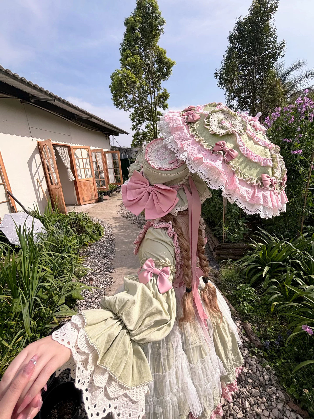 Sage Green Floral Lolita Handmade Parasol