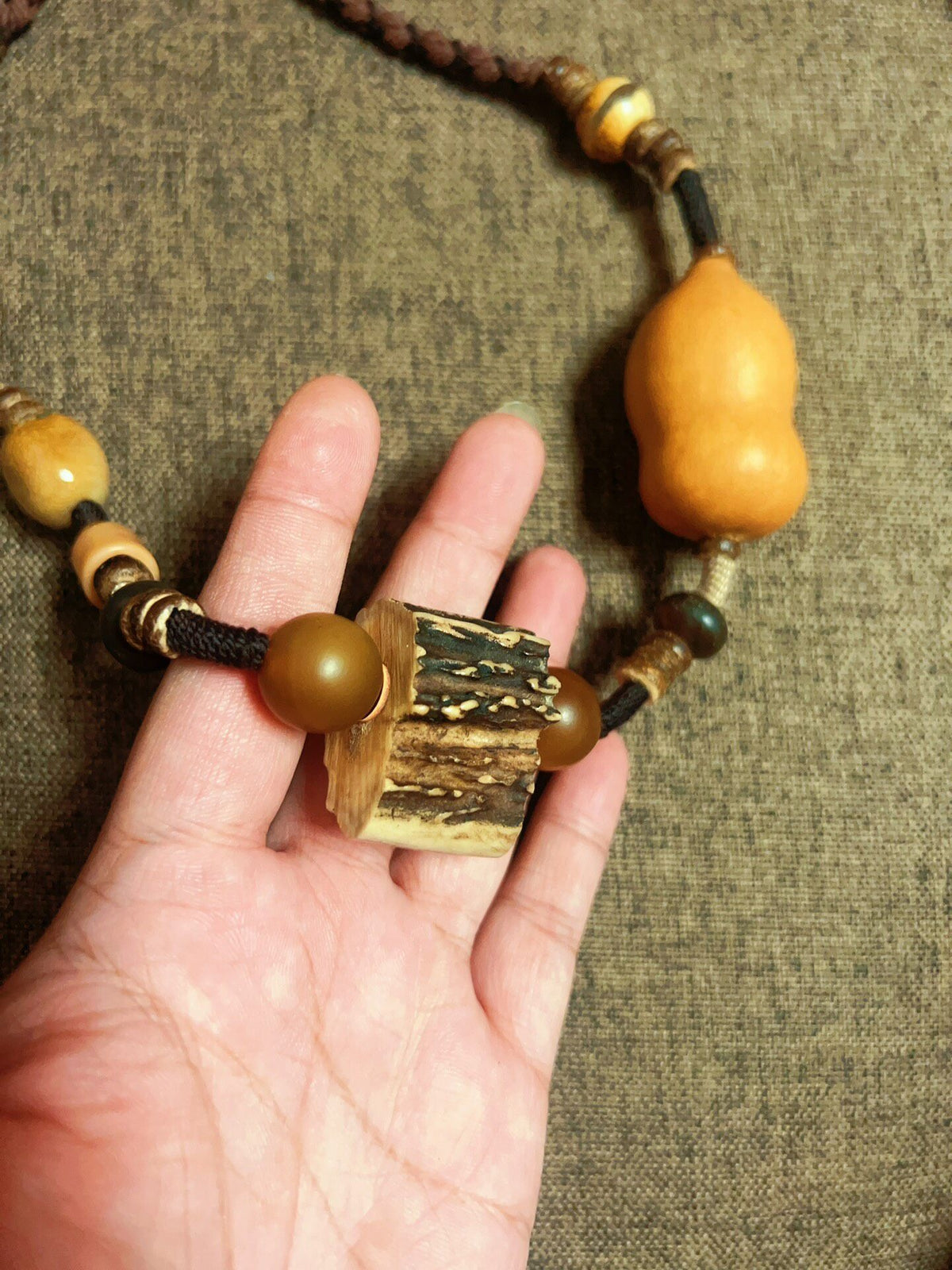 Handcrafted Antler Pendant Necklace Natural Beads