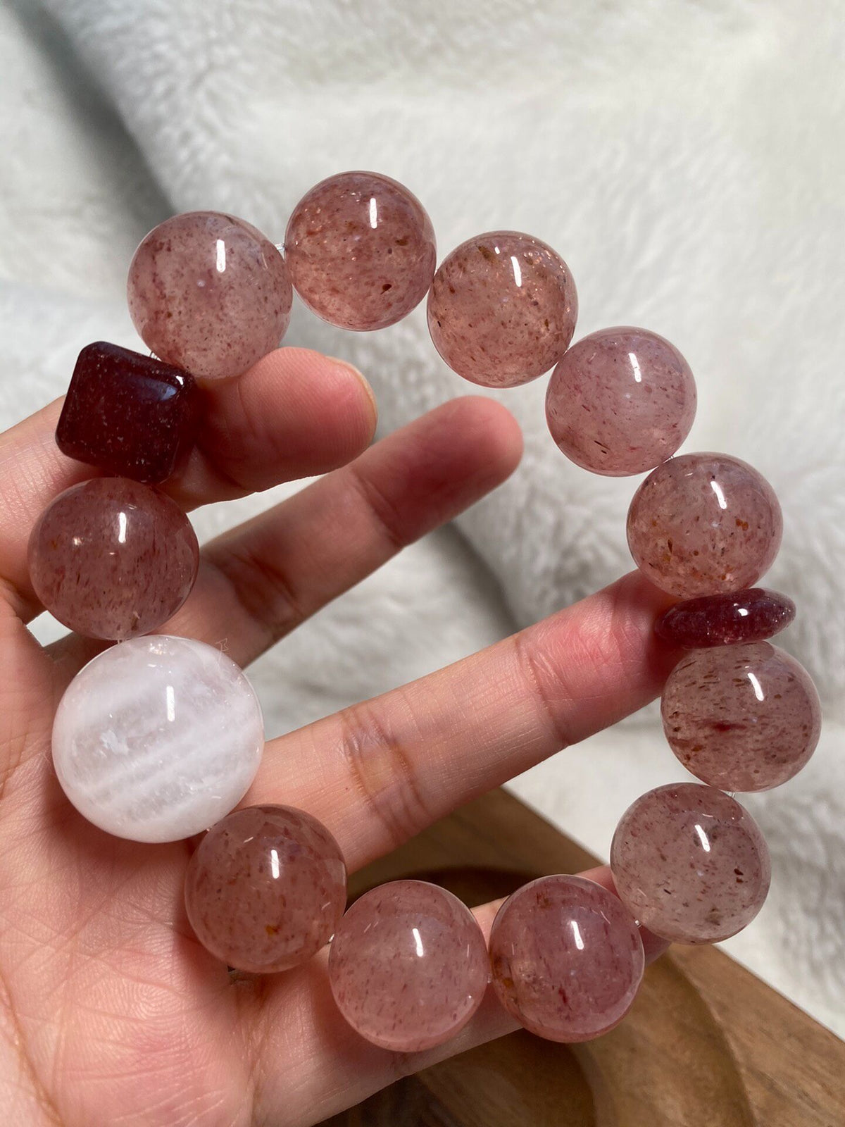 Strawberry Quartz Crystal Bracelet with White Phantom Bead