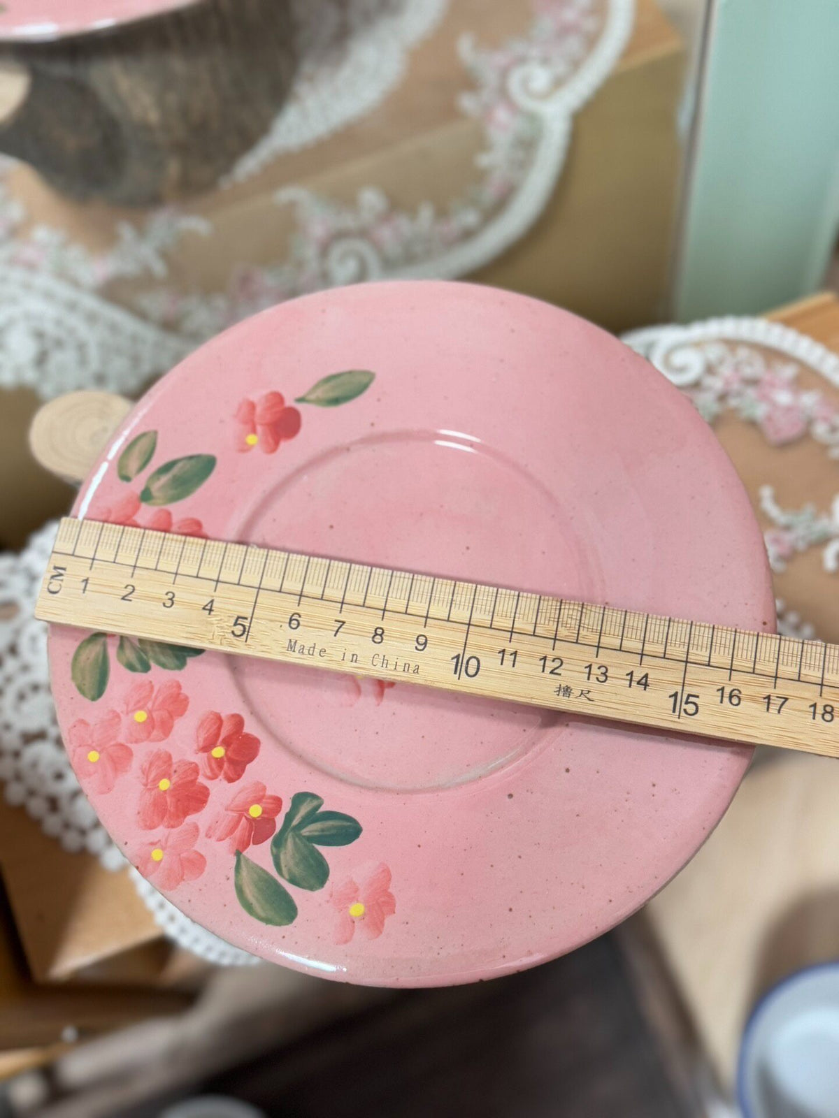 手描き花柄 陶器 カップ＆ソーサーセット