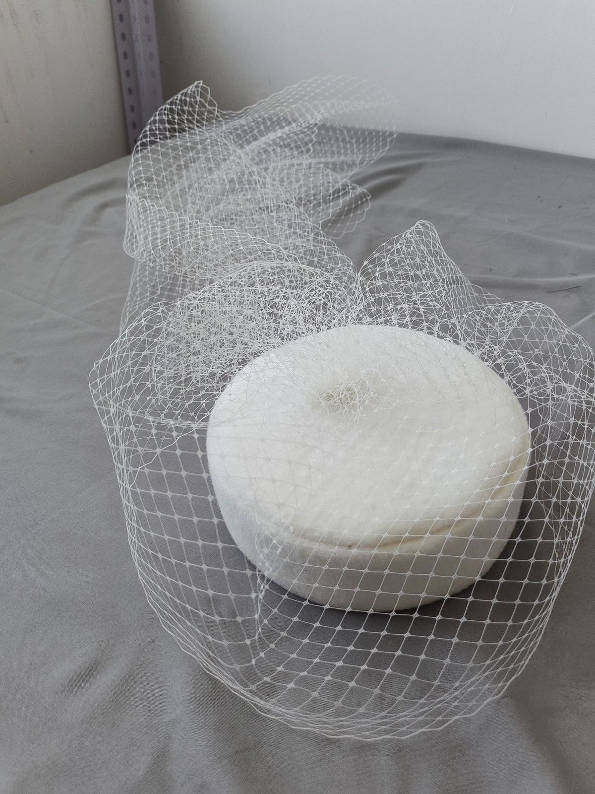 Bridal Pillbox Hat with Birdcage Veil