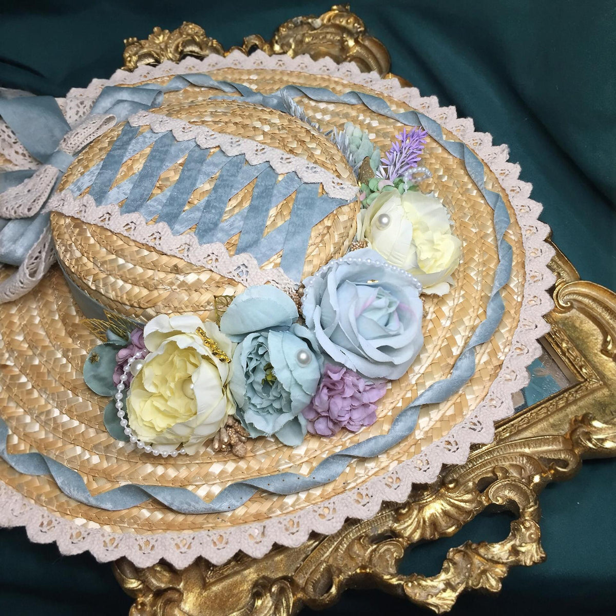 Lolita Straw Hat with Floral Trim