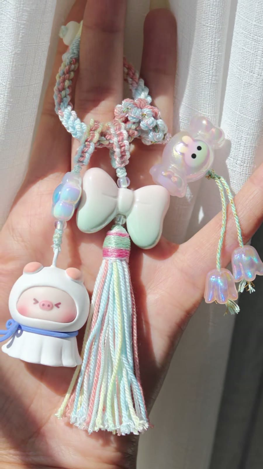 Tibetan Macrame Tassel Pendant Pastel Bag Charm