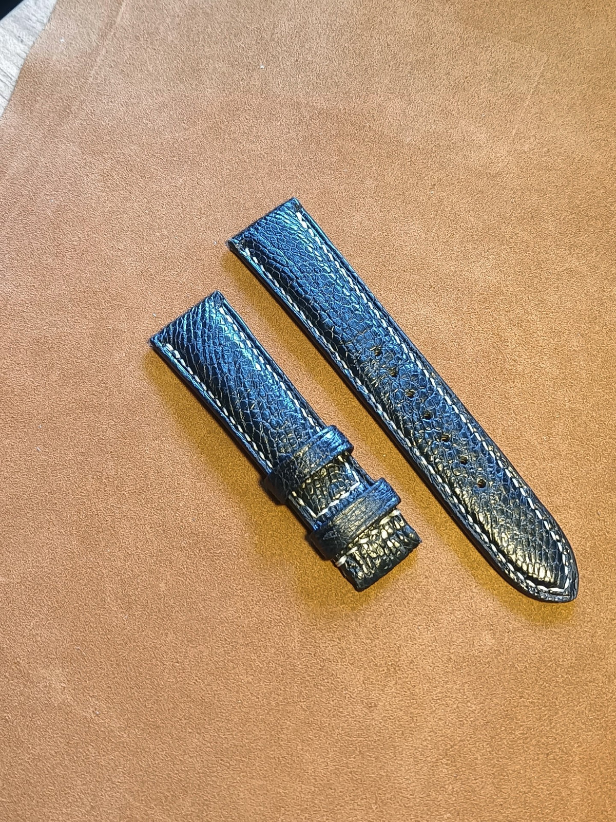 Black Ostrich Leather Watch Strap 20-18