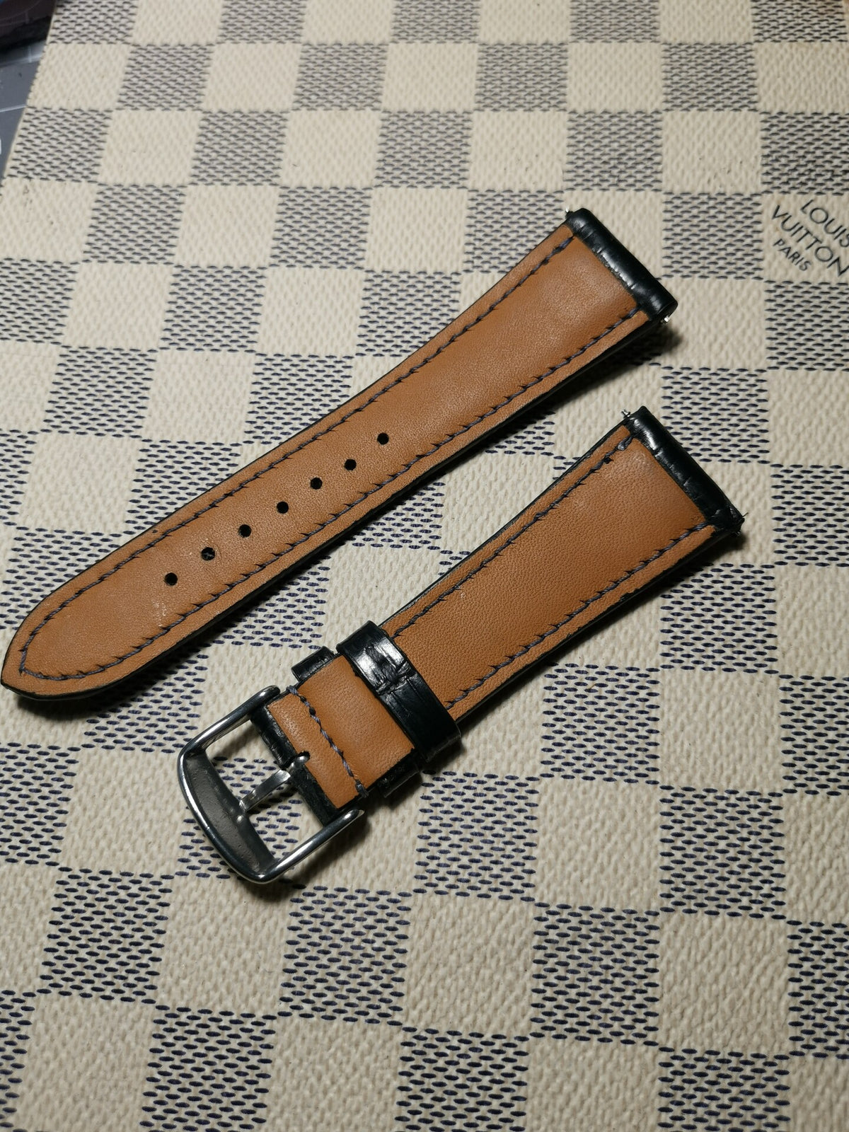 Handcrafted Black Alligator Watch Strap 22mm