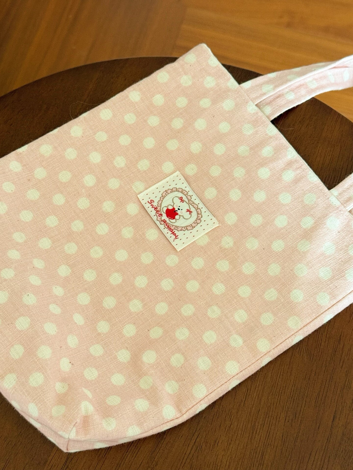 Pink Polka Dot Handwoven Tote Bag