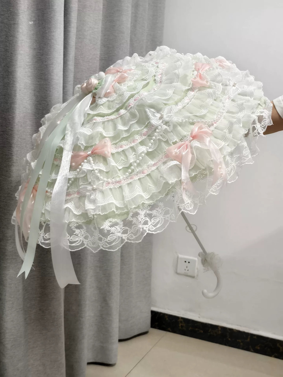 Handmade Mint Green Lolita Lace Parasol