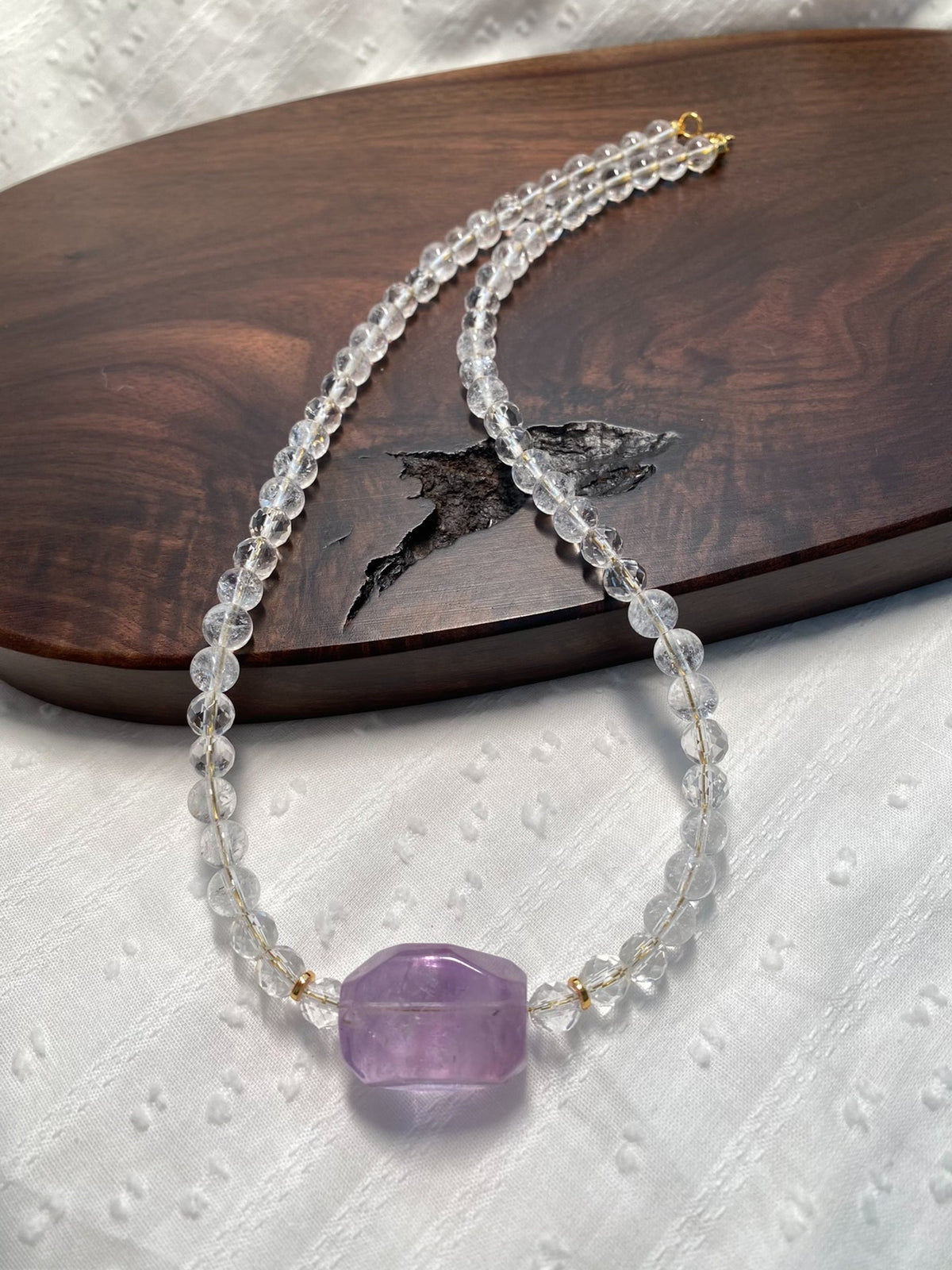 Lavender Amethyst Crystal Necklace with Rainbow Beads