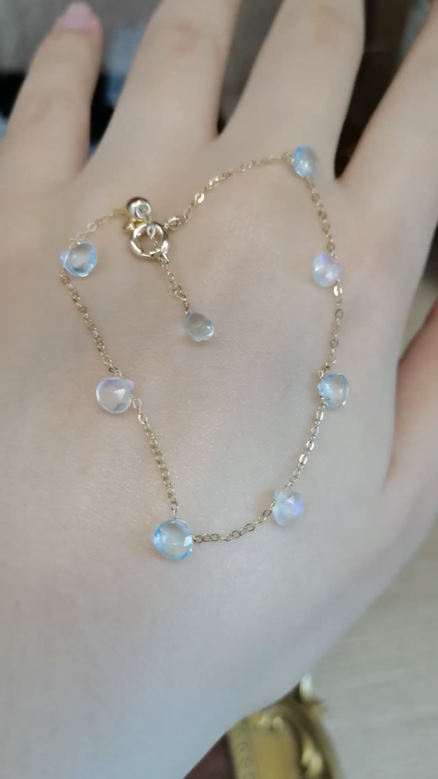 Natürlicher Mondstein-Blau-Apatit Herz-Armband