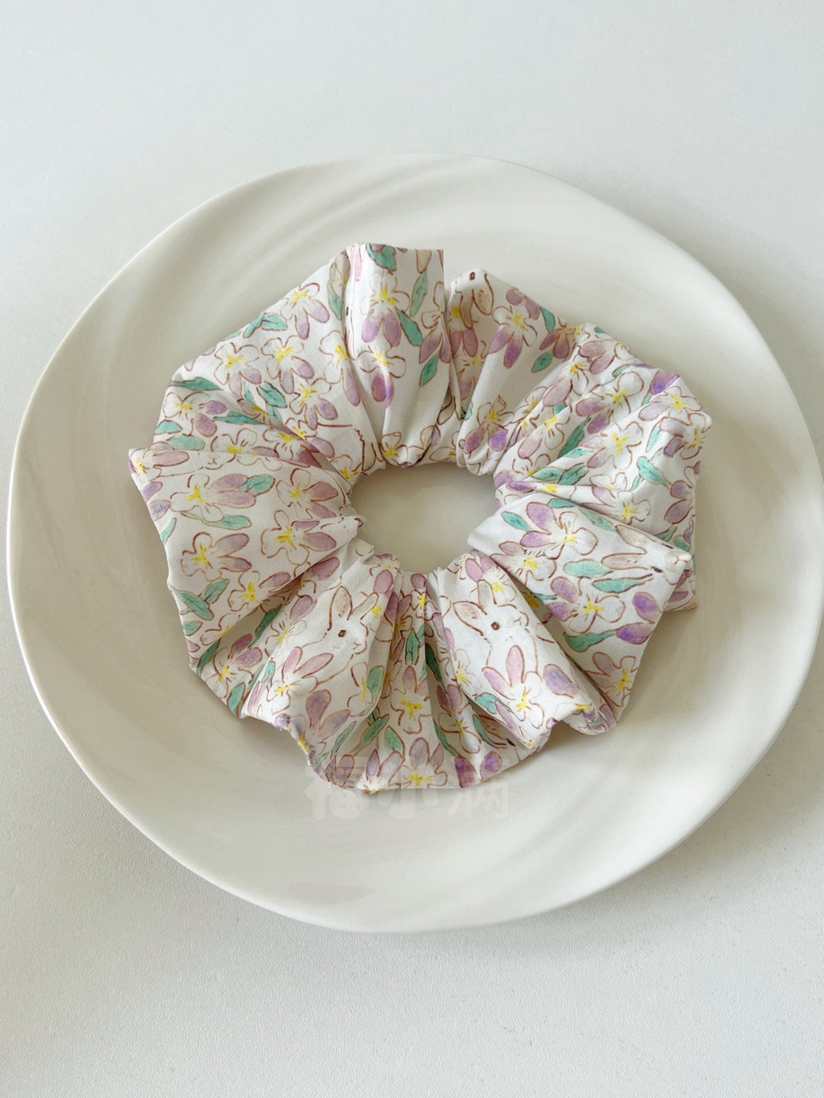 Handmade Scrunchie Purple Floral Rabbit Print