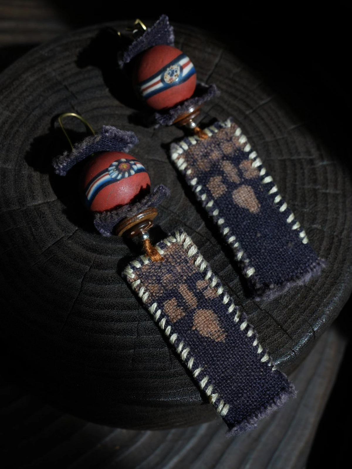 Handwoven Fabric Glass Bead Earrings