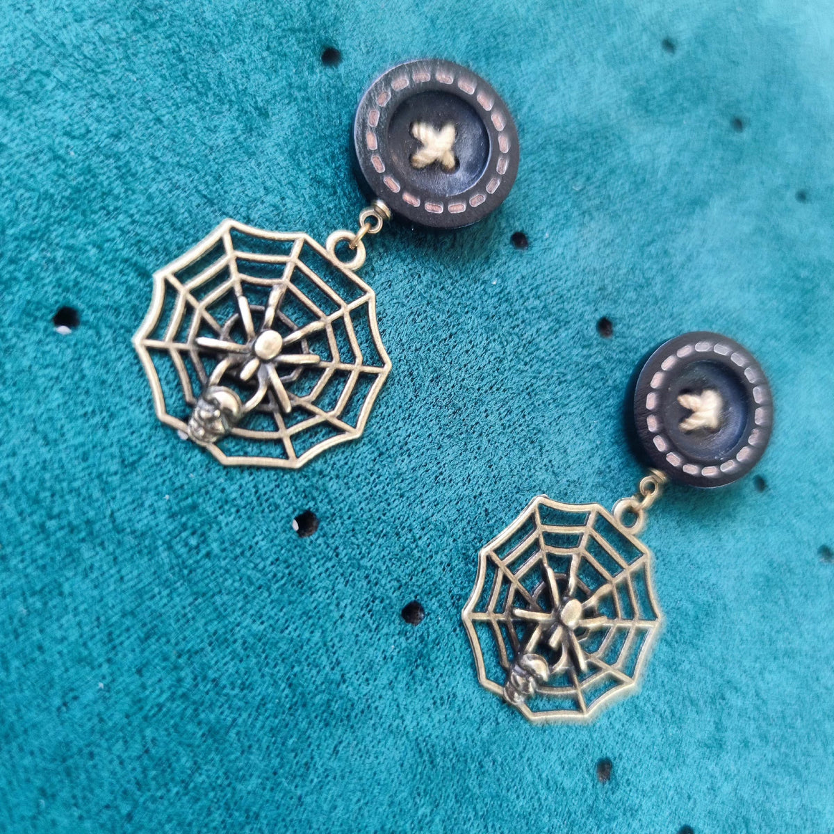 Handmade Wooden Spiderweb Dangle Earrings