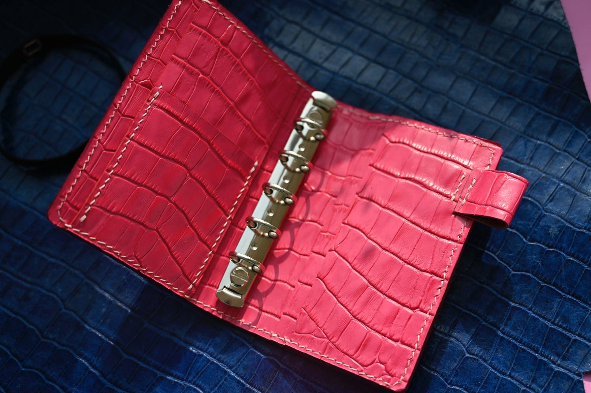 Rose Red Crocodile Leather A8 Loose Leaf Journal