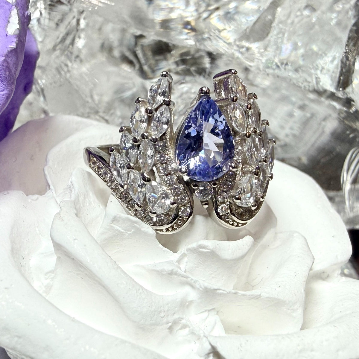 Natural Tanzanite Blue Purple Wing 925 Silver Ring