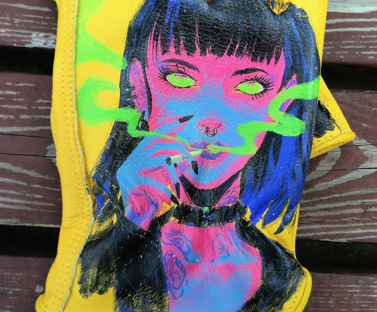 Handpainted Leather Gloves Size L