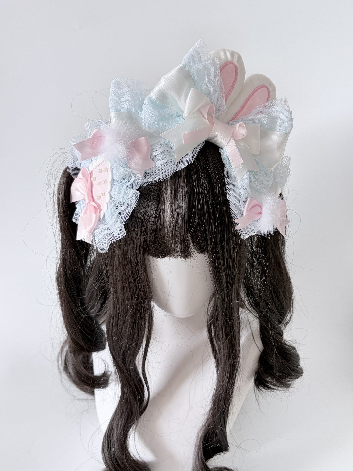 Lolita Rabbit Ear Headband with Strawberry Side Clip