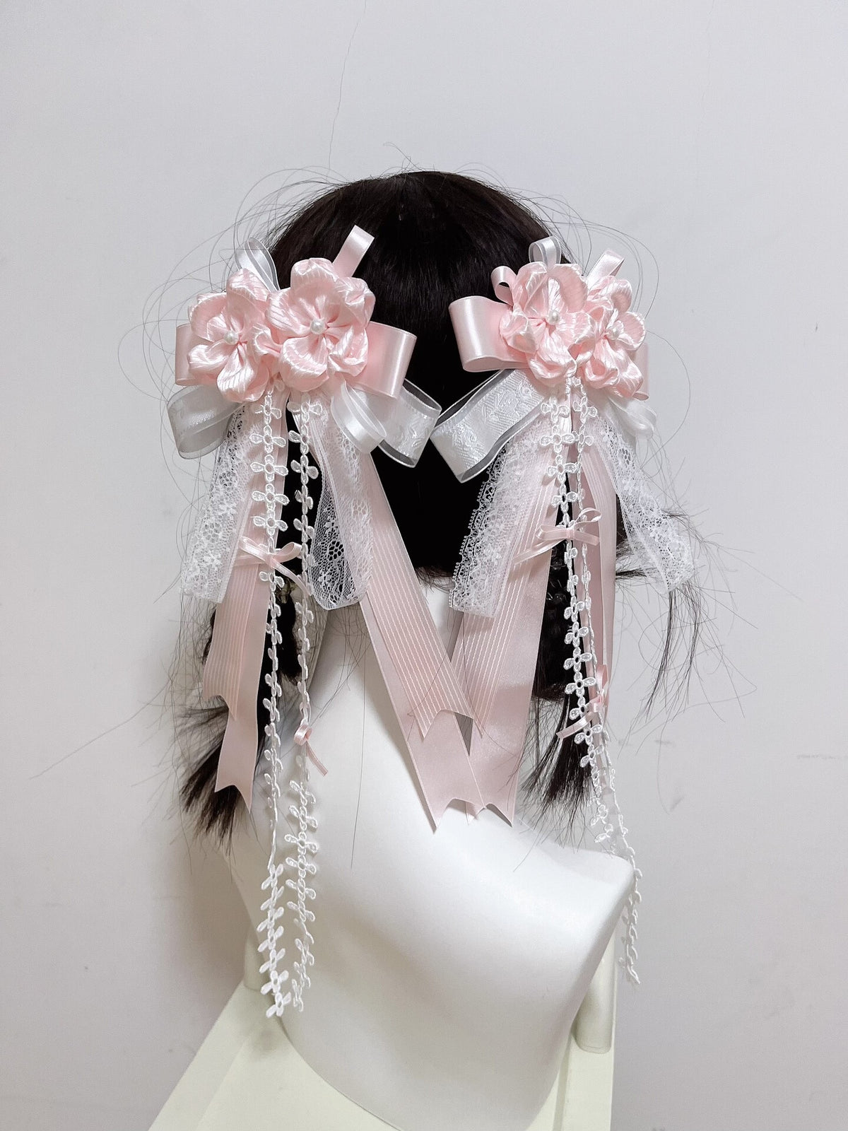 Pair Cherry Blossom Satin Hair Clips