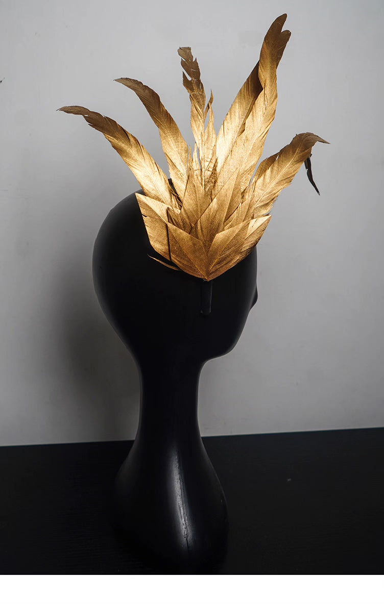 Gold Feather Brooch Hair Clip Fascinator