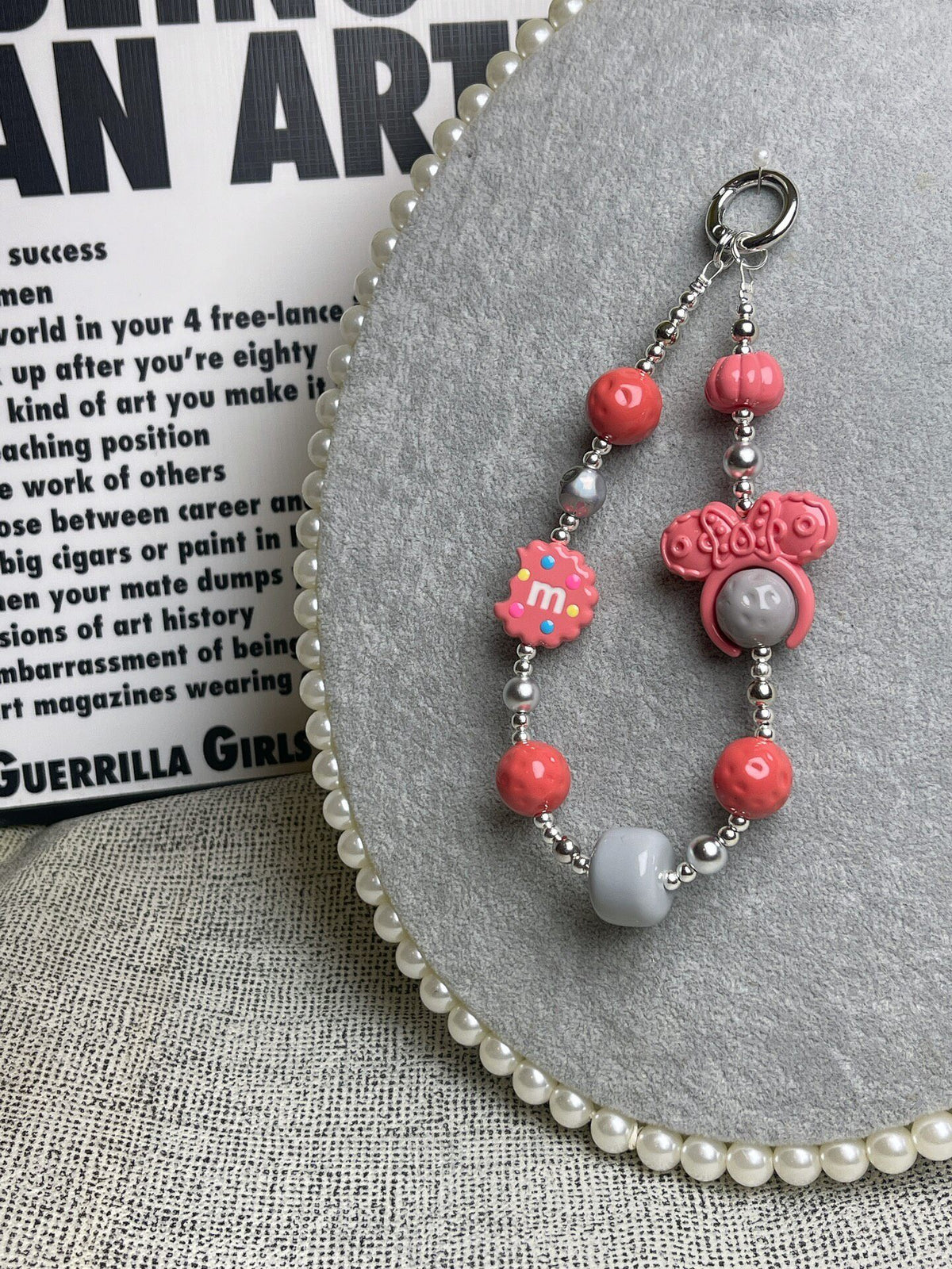 Pink Bow Phone Chain with Beads