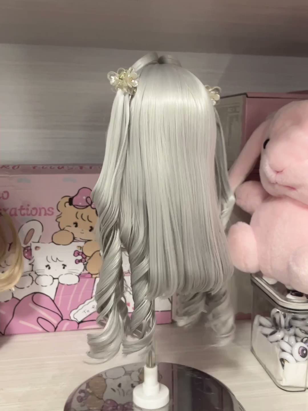 Doll Wig Silver Grey Spiral Curls