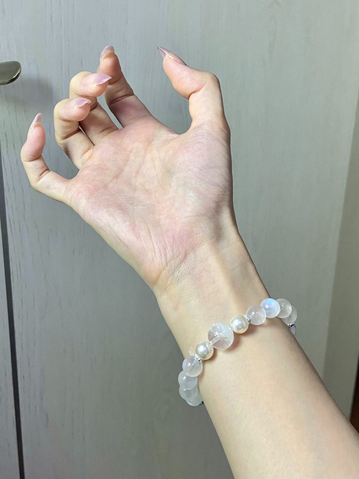Blue Moonstone White Phantom Quartz Beaded Bracelet