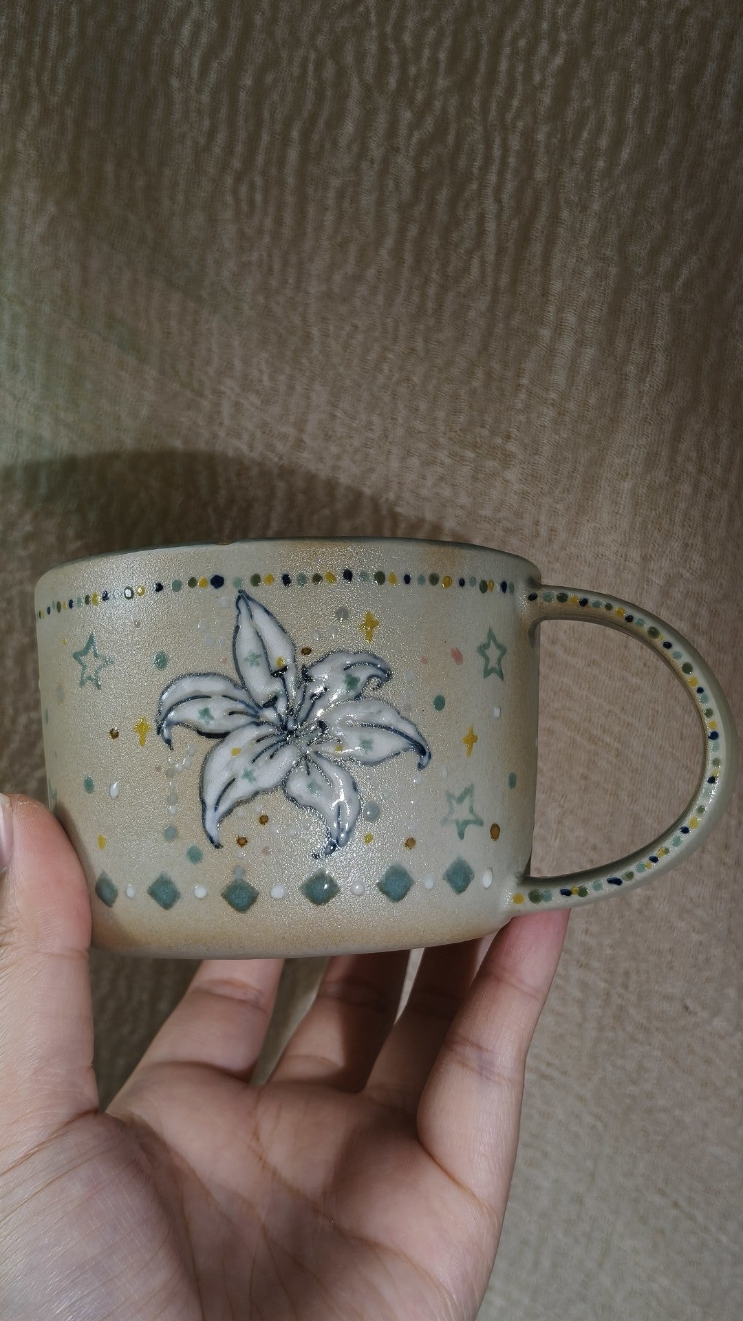 Hand Painted Lily Ceramic Mug Speckled Glaze