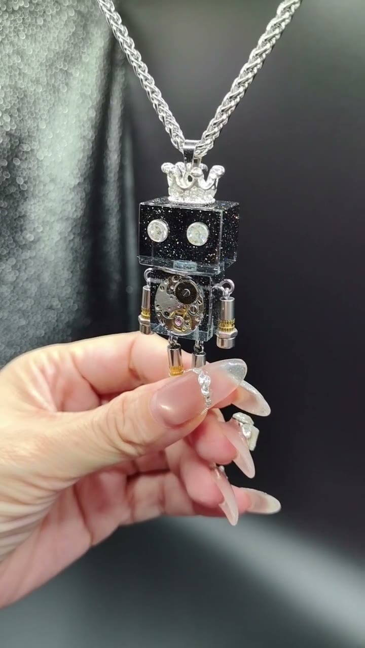 Black Punk Robot Pendant with Crown