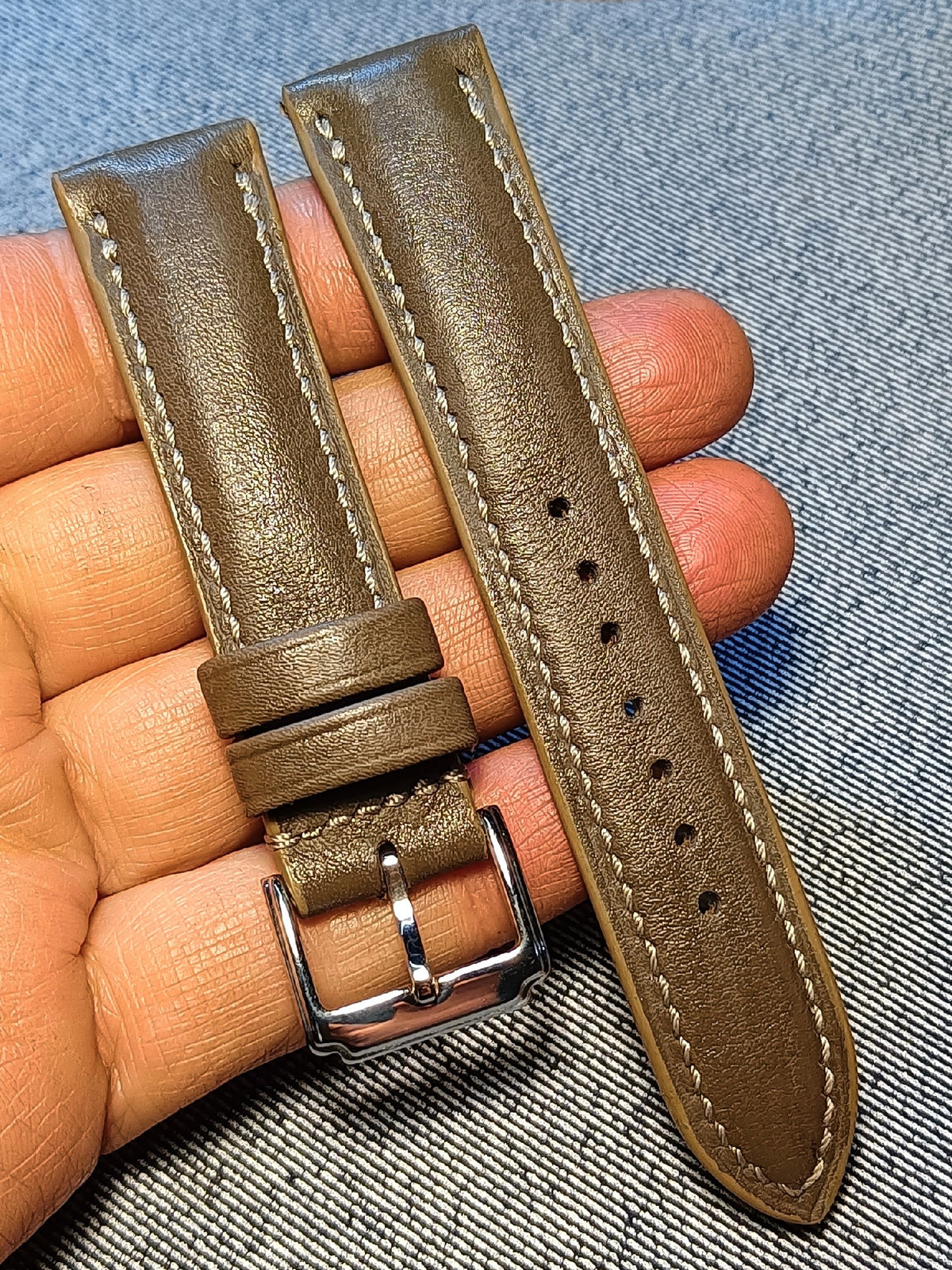 Handcrafted Swift Leather Watch Strap Elephant Grey