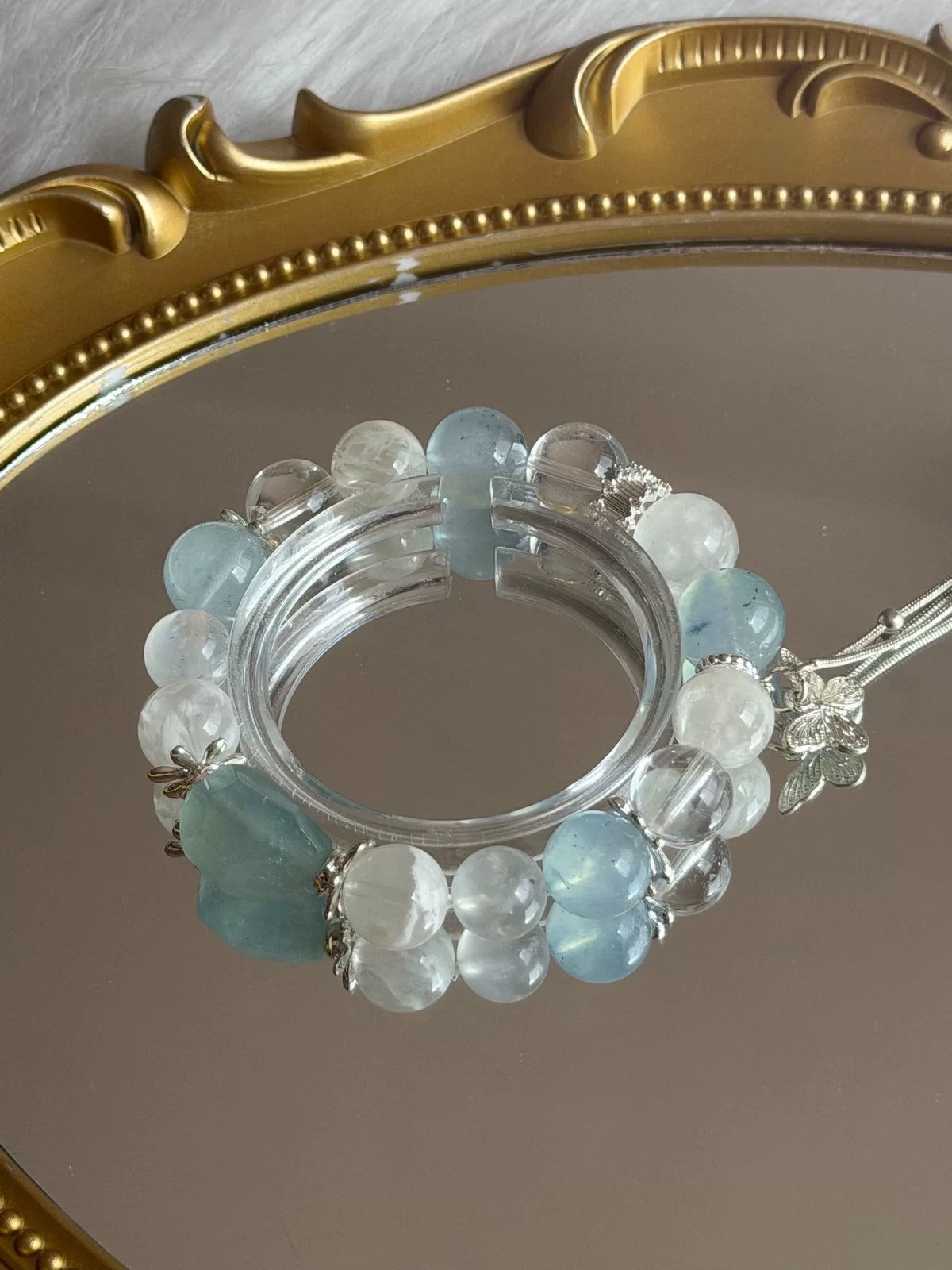 Crystal Beaded Bracelet Aquamarine Blue Moonstone