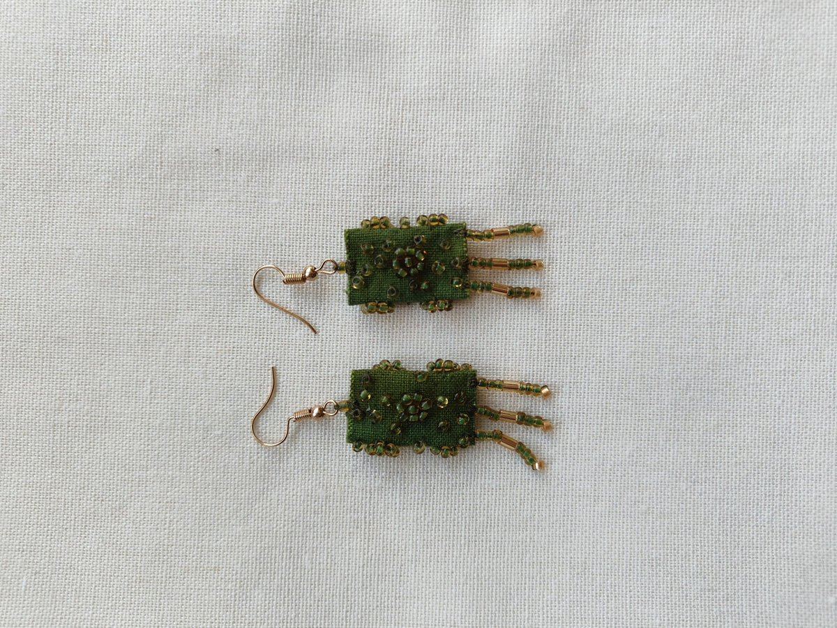 Handmade Green Beaded Tassel Earrings