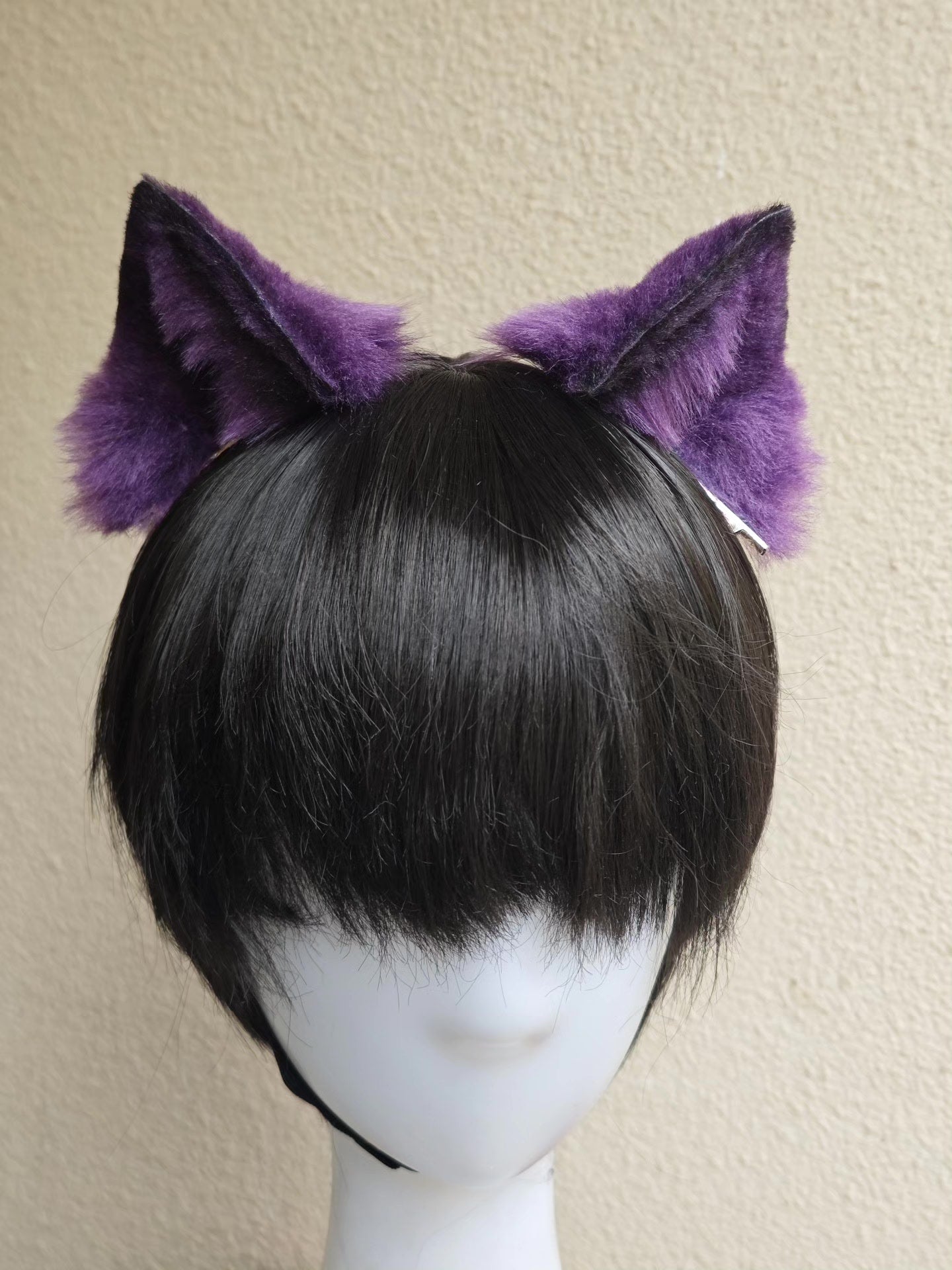 Handmade Purple Cat Ears with Silver Hair Clip