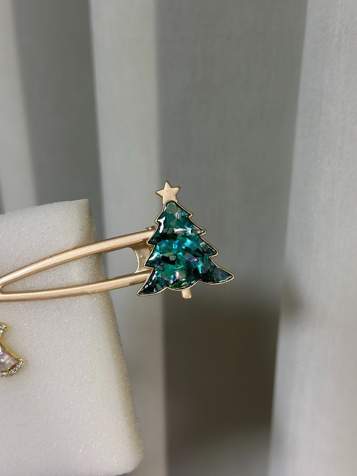 Christmas Tree Shell Inlay Hair Clip