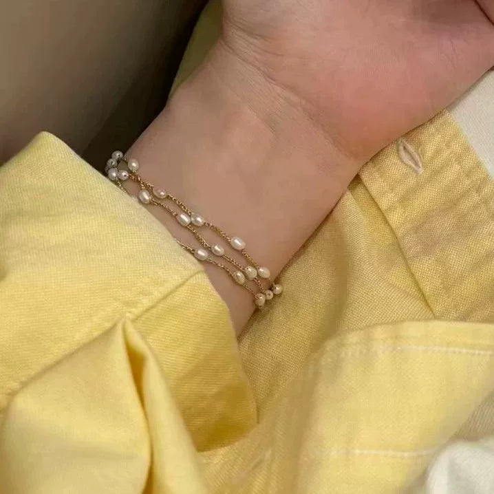 Bracciale all'uncinetto con perle d'acqua dolce fatto a mano