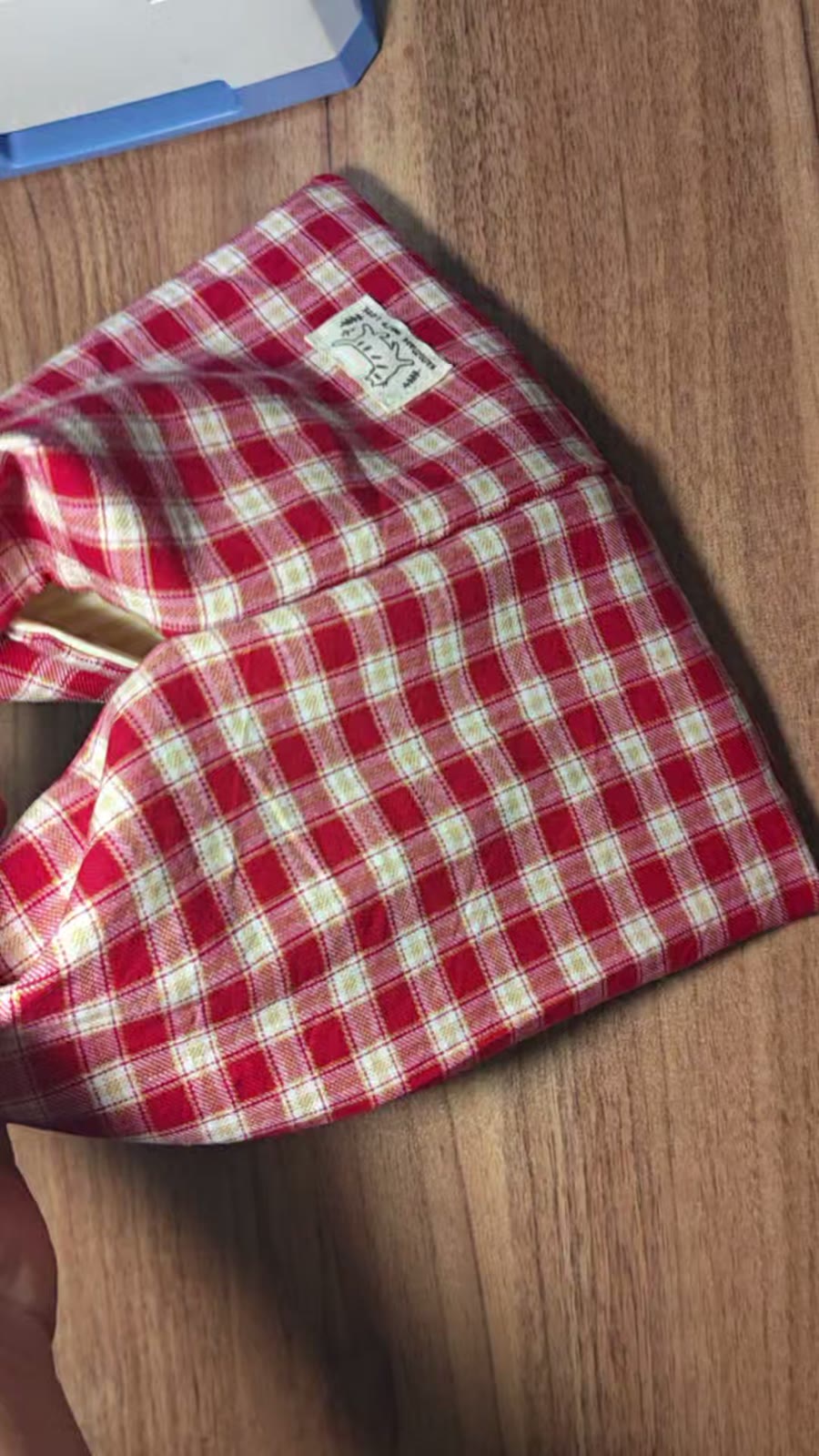 Red Gingham Cotton Knotted Handle Bag
