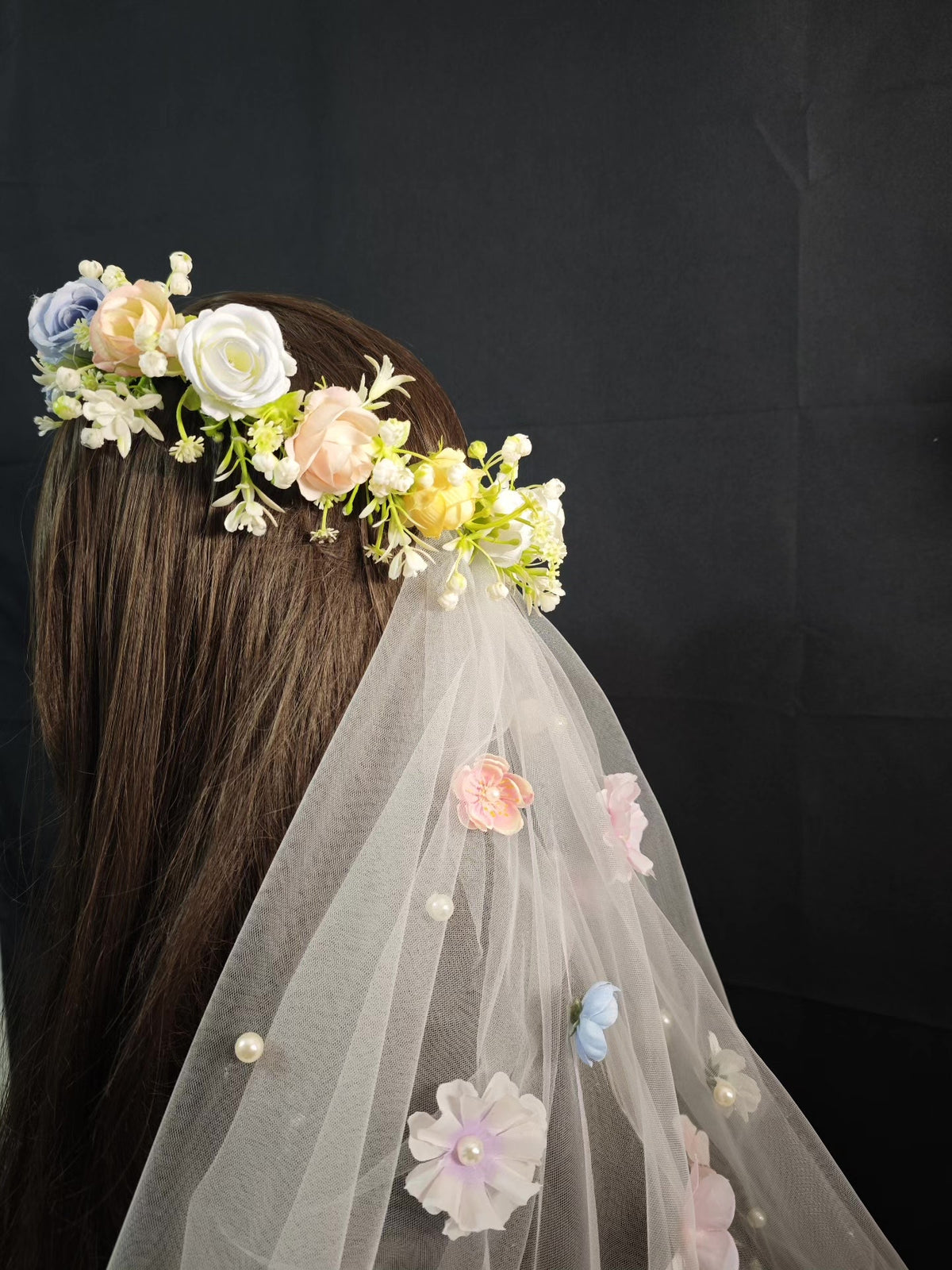 Handmade Floral Headpiece with Pearl Veil