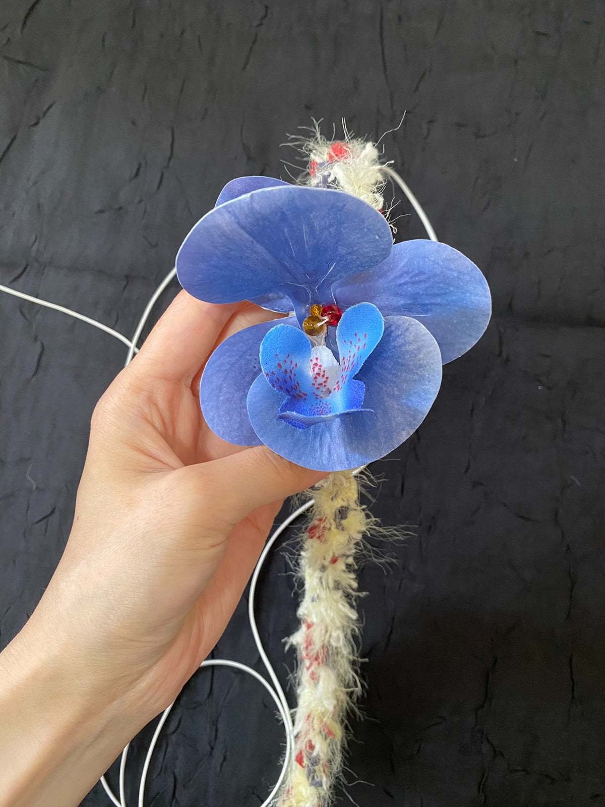 Blauwe Orchidee Handgakte Gehaakte Choker