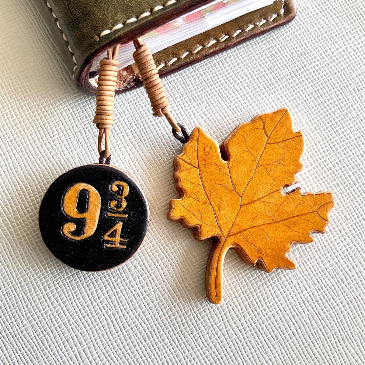 Sycamore Leaf Leather Charm Keychain Bag Pendant
