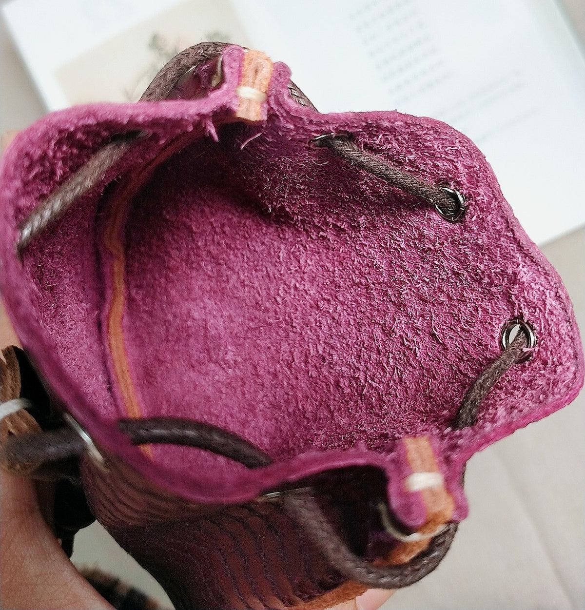 Handwoven Leather Snakeskin Drawstring Pouch