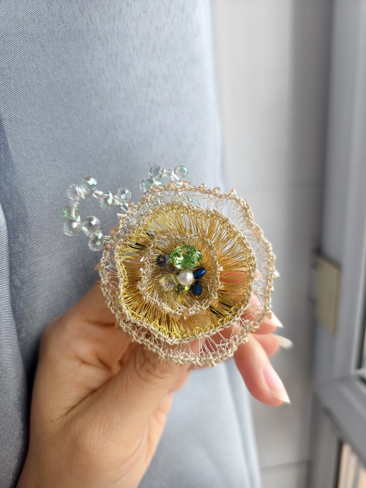 Wire Flower Beaded Hair Clip