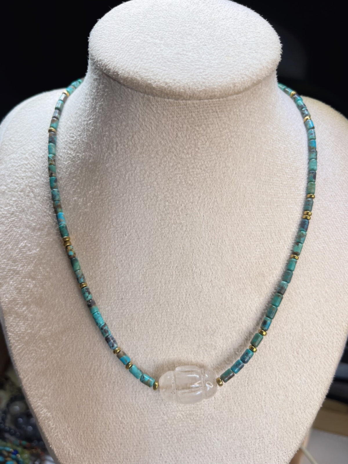 Turquoise Crystal Carved Reliquary Necklace