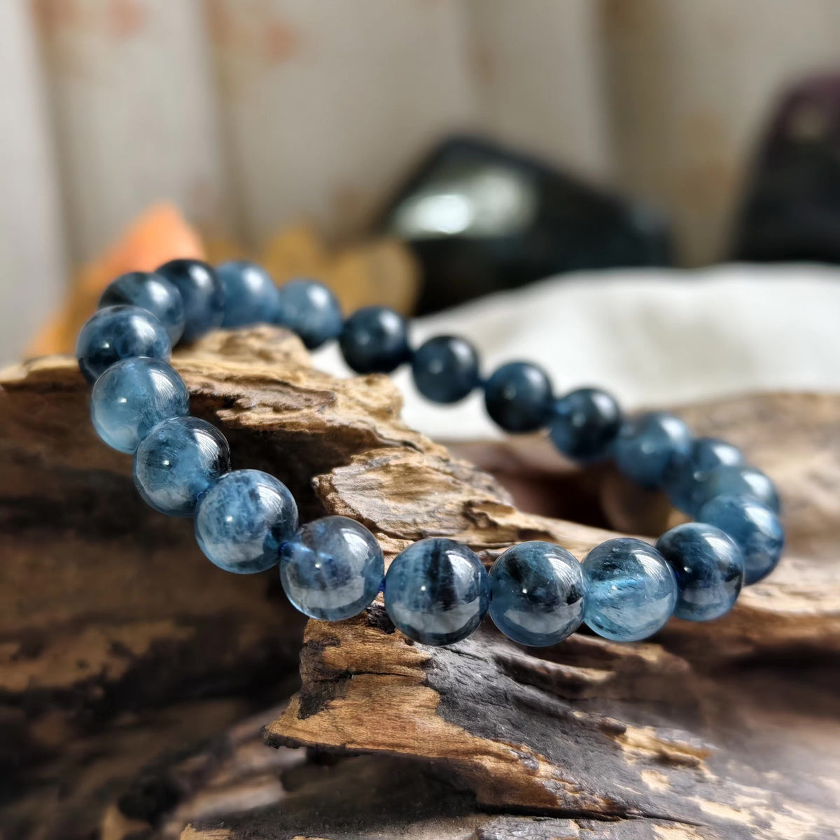 Natural Aquamarine Beaded Bracelet 9mm