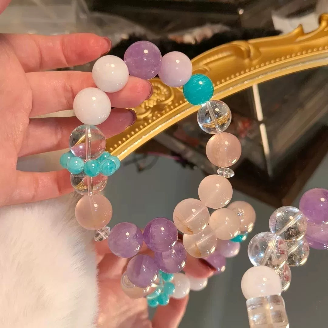 Bracciale a perline in gemme pastello quarzo rosa ametista