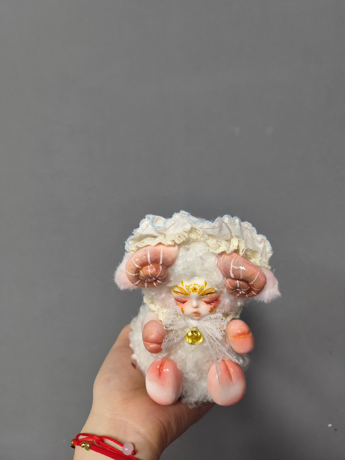 Handmade Miniature Sleeping Lamb Art Doll