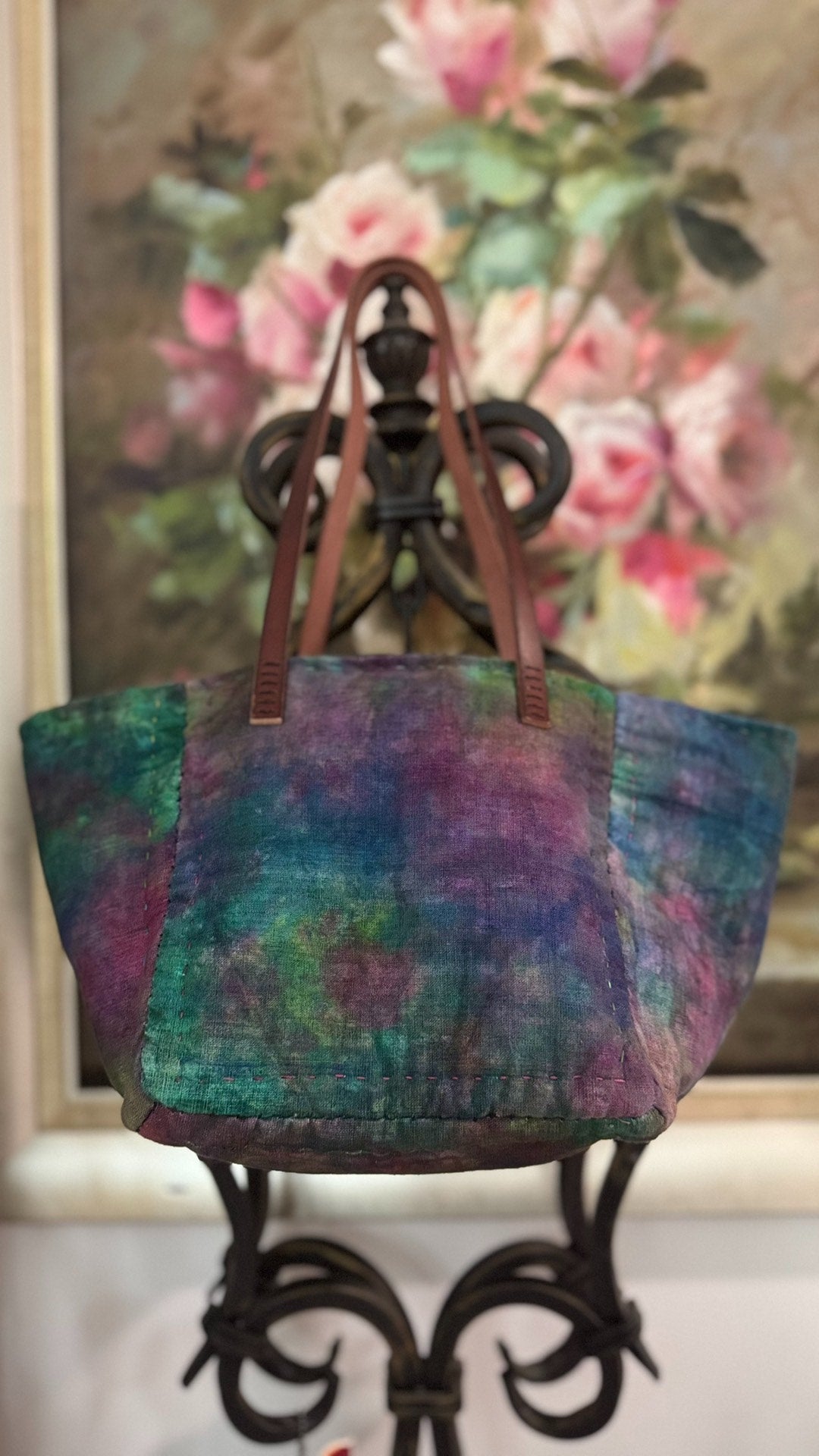 Handwoven Plant-Dyed Patchwork Leather-Handle Tote