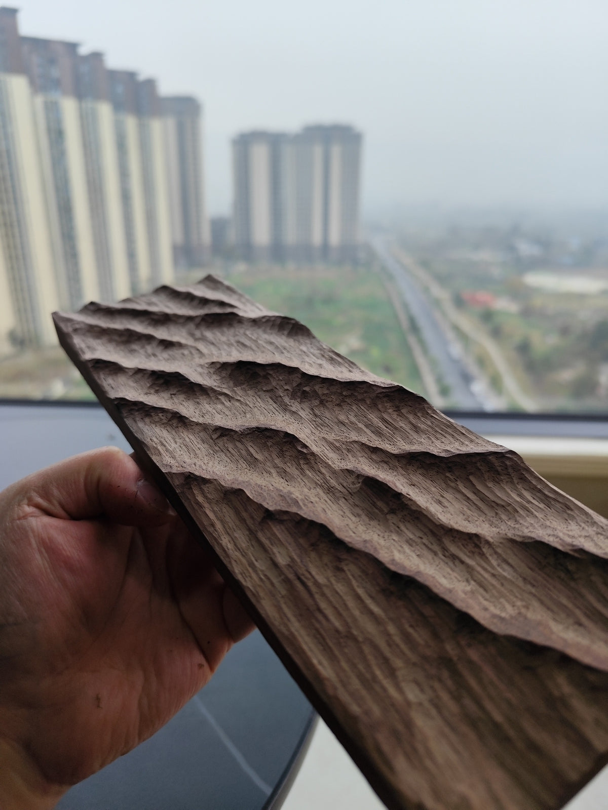 Handcrafted Black Walnut Wave Wood Sculpture