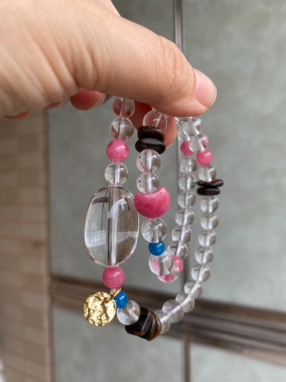 Clear Quartz Double Loop Beaded Bracelet